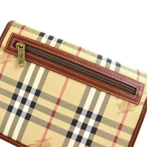 Burberry Clutch Bag Nova Check Leather Beige Brown with Loop - Picture 9 of 16